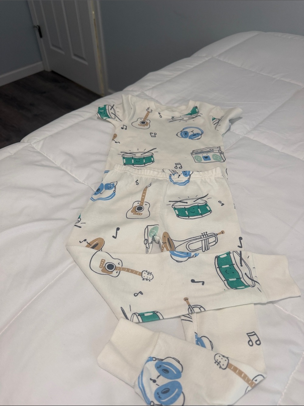 Carter's Cream Pajama Set with Green & Blue Music Print